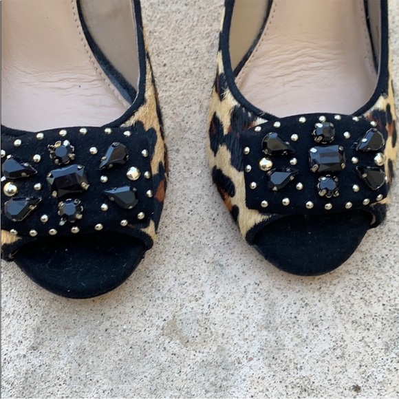 ANTONIO MELANI Pony Hair Leopard Print Peep Toe High Heels Women's Size 8.5 - Picture 2 of 8